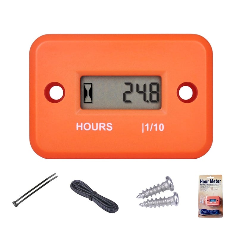 YOOREAL Digital Inductive Hour Meter Waterproof IP68,Works on Various of ZTR/Riding Lawn Mower Land Trimmer UTV Brush Cutter Tractor ATV Boat Outboard Motor Dirt Bike Motorcycle. (HM006A Orange) - Image 1